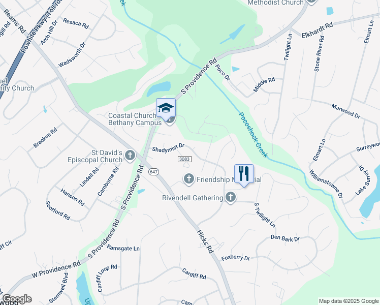 map of restaurants, bars, coffee shops, grocery stores, and more near 8631 Shadymist Drive in Richmond