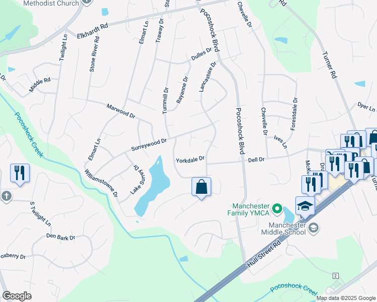 map of restaurants, bars, coffee shops, grocery stores, and more near 2026 Surreywood Court in Richmond