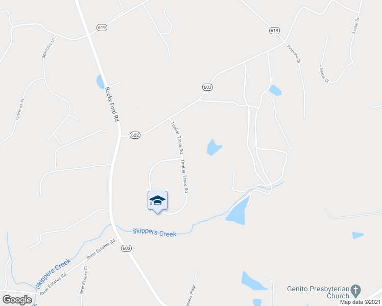 map of restaurants, bars, coffee shops, grocery stores, and more near 1144 Timber Trace Road in Powhatan