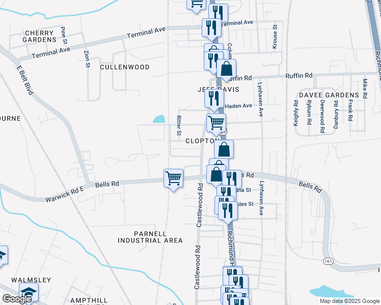 map of restaurants, bars, coffee shops, grocery stores, and more near 2711 Toledo Avenue in Richmond