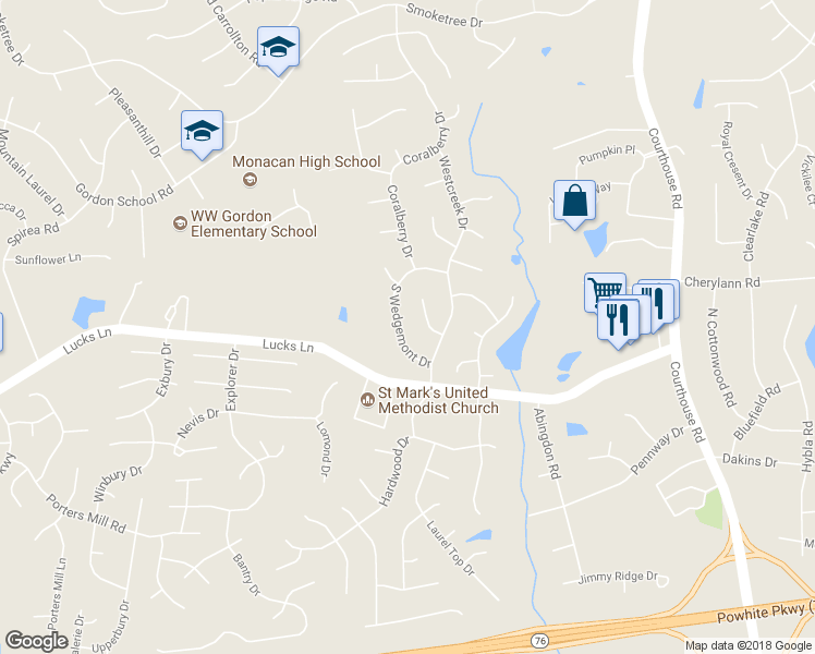 map of restaurants, bars, coffee shops, grocery stores, and more near 1113 North Wedgemont Drive in Richmond