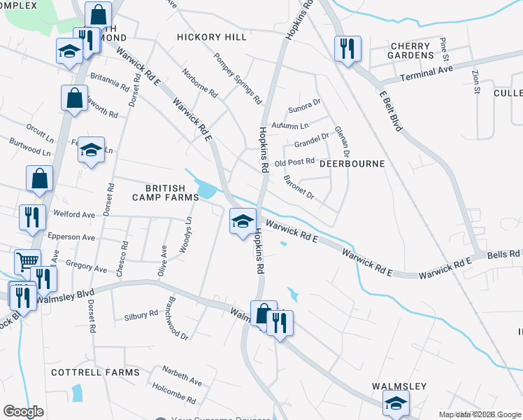 map of restaurants, bars, coffee shops, grocery stores, and more near in Richmond