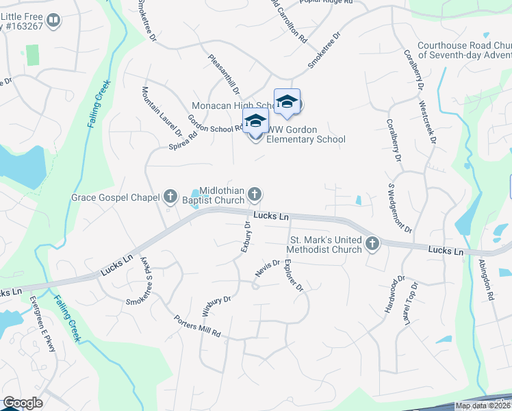 map of restaurants, bars, coffee shops, grocery stores, and more near 11840 Lucks Lane in Midlothian