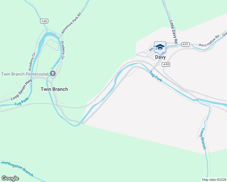 map of restaurants, bars, coffee shops, grocery stores, and more near Worthington Rd in Davy