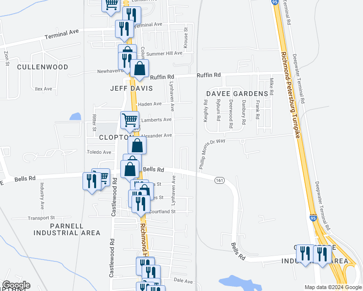 map of restaurants, bars, coffee shops, grocery stores, and more near 3700 Meridian Avenue in Richmond
