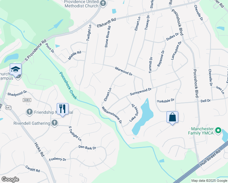 map of restaurants, bars, coffee shops, grocery stores, and more near 8224 Chainmaile Road in Richmond