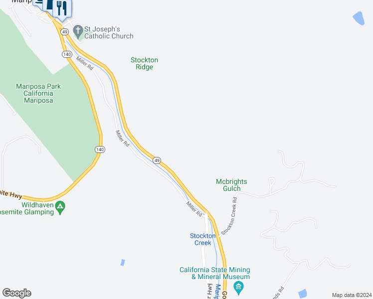 map of restaurants, bars, coffee shops, grocery stores, and more near 4816 California 49 in Mariposa