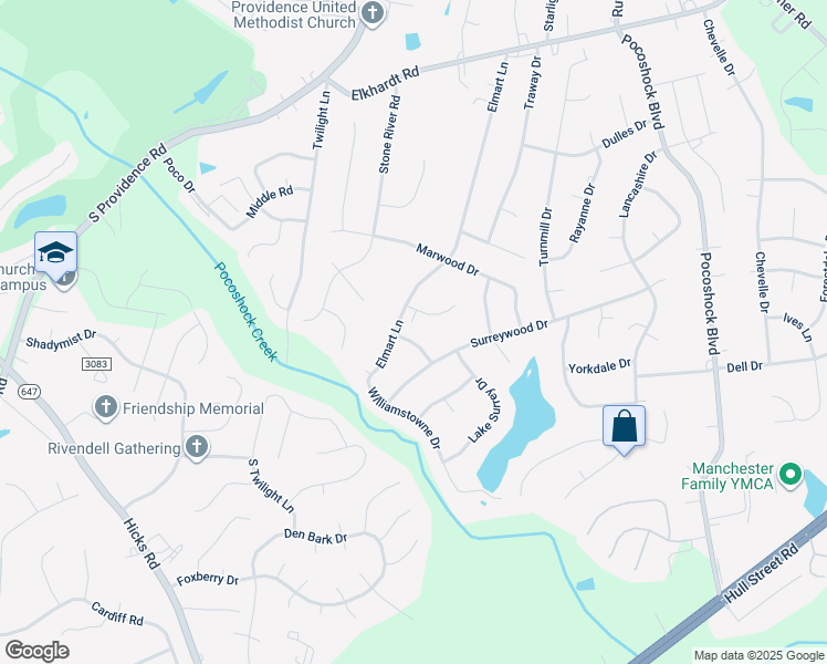 map of restaurants, bars, coffee shops, grocery stores, and more near 8224 Chainmaile Road in Richmond