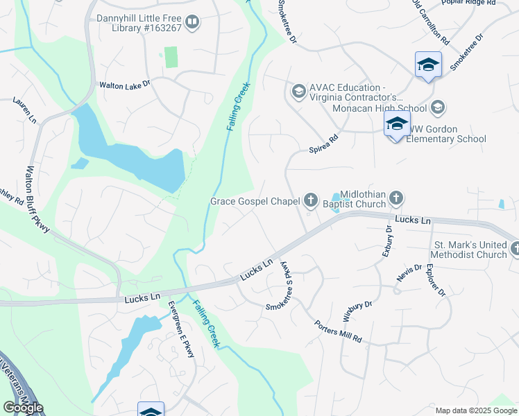 map of restaurants, bars, coffee shops, grocery stores, and more near 12037 Amber Meadows Lane in Midlothian