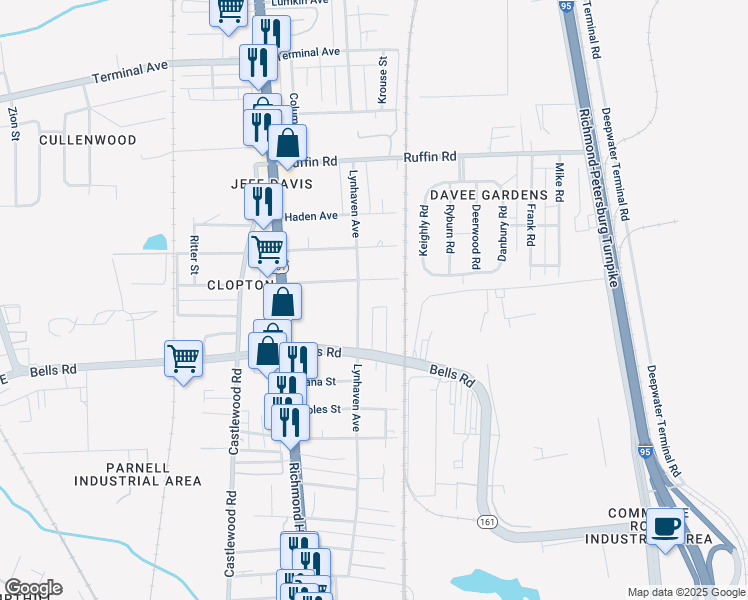 map of restaurants, bars, coffee shops, grocery stores, and more near 3700 Meridian Avenue in Richmond