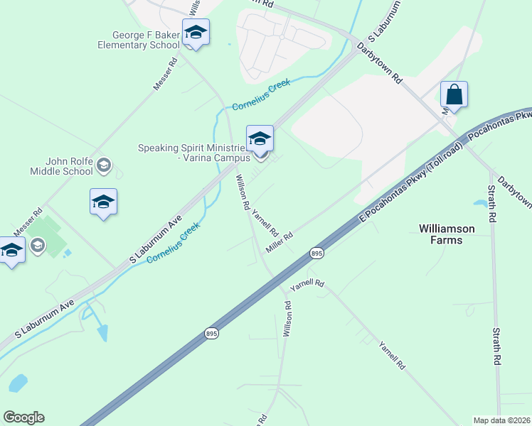 map of restaurants, bars, coffee shops, grocery stores, and more near 6998 Miller Road in Richmond