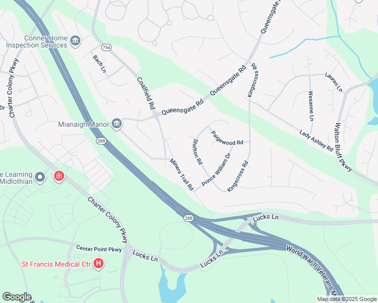 map of restaurants, bars, coffee shops, grocery stores, and more near 1412 Shirlton Road in Midlothian