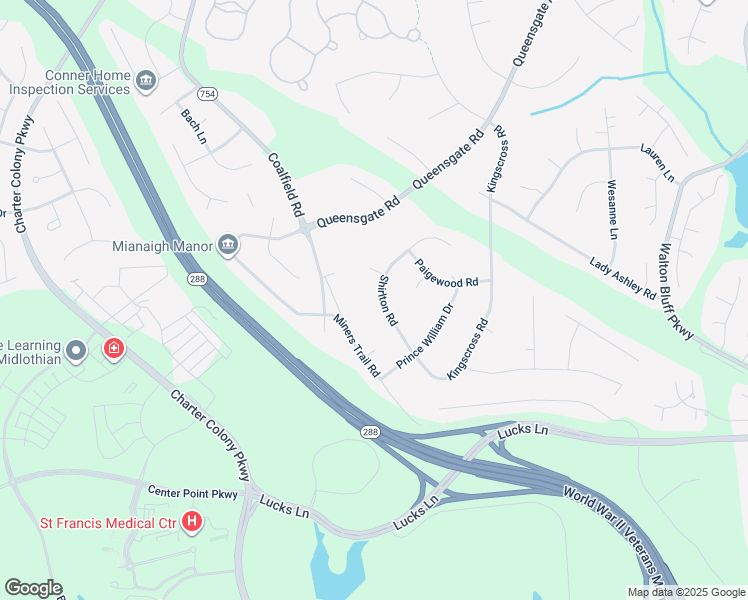map of restaurants, bars, coffee shops, grocery stores, and more near 1412 Shirlton Road in Midlothian