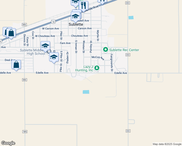 map of restaurants, bars, coffee shops, grocery stores, and more near 301 Edelle Avenue in Sublette