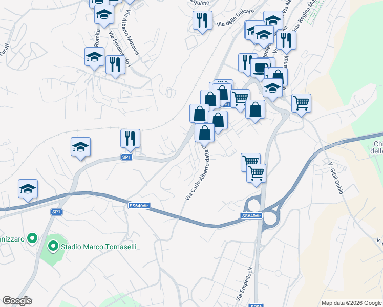 map of restaurants, bars, coffee shops, grocery stores, and more near Via Musco Angelo in Caltanissetta