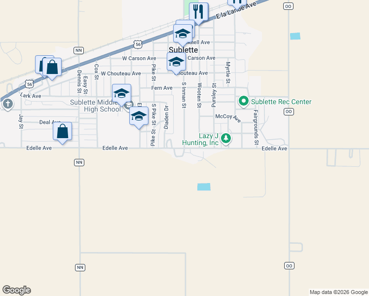 map of restaurants, bars, coffee shops, grocery stores, and more near 798 S Inman St in Sublette