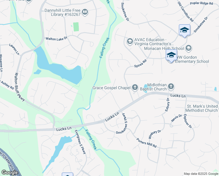 map of restaurants, bars, coffee shops, grocery stores, and more near 12036 Amber Meadows Lane in Midlothian