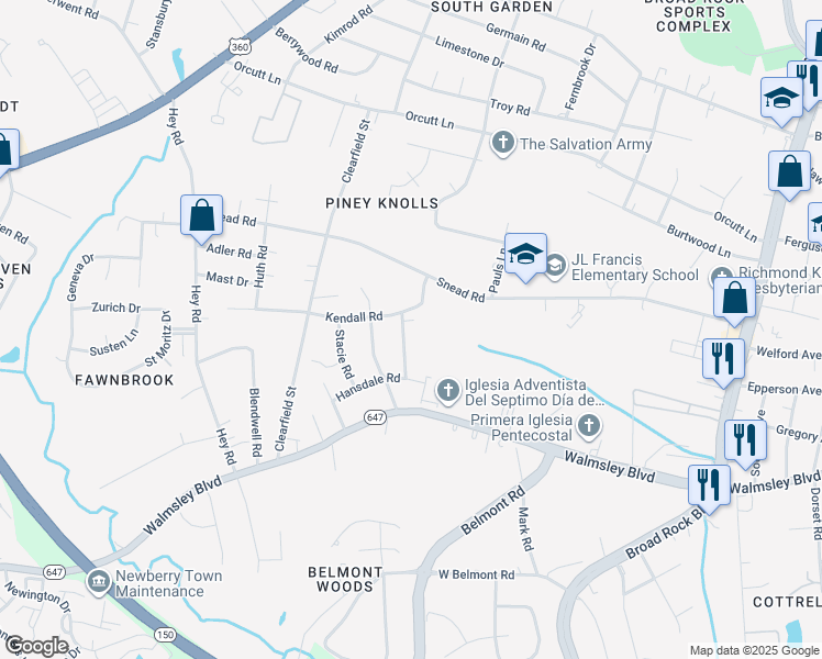 map of restaurants, bars, coffee shops, grocery stores, and more near 2803 McLeod Road in Richmond