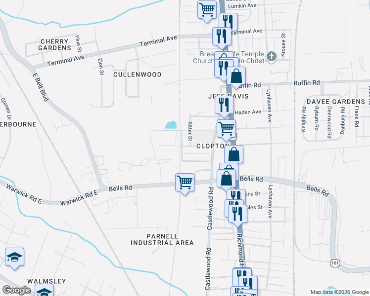 map of restaurants, bars, coffee shops, grocery stores, and more near 2725 Toledo Avenue in Richmond