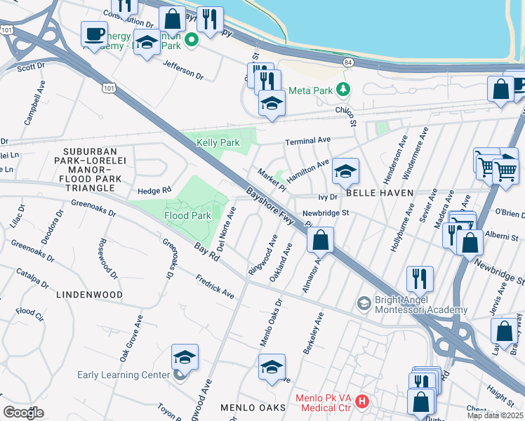 map of restaurants, bars, coffee shops, grocery stores, and more near 1068 Sonoma Avenue in Menlo Park