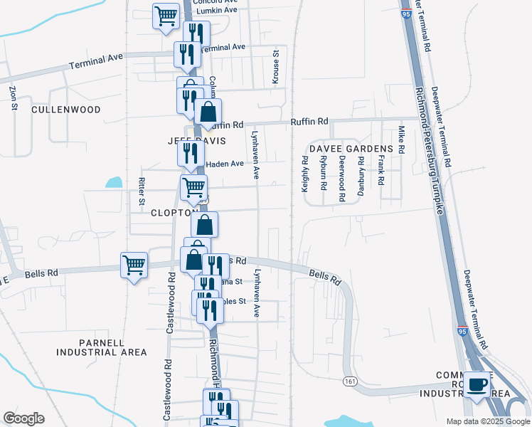 map of restaurants, bars, coffee shops, grocery stores, and more near 2414 Alexander Avenue in Richmond