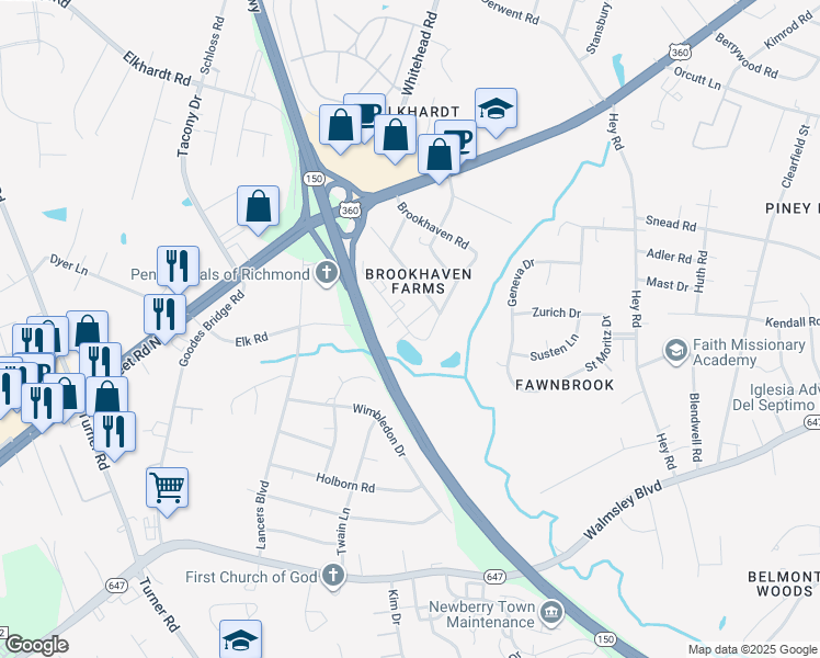 map of restaurants, bars, coffee shops, grocery stores, and more near 2206 Mandalay Drive in Richmond
