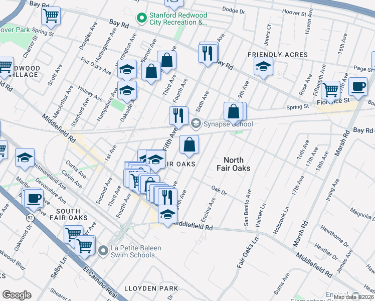 map of restaurants, bars, coffee shops, grocery stores, and more near 3274 Edison Way in Menlo Park