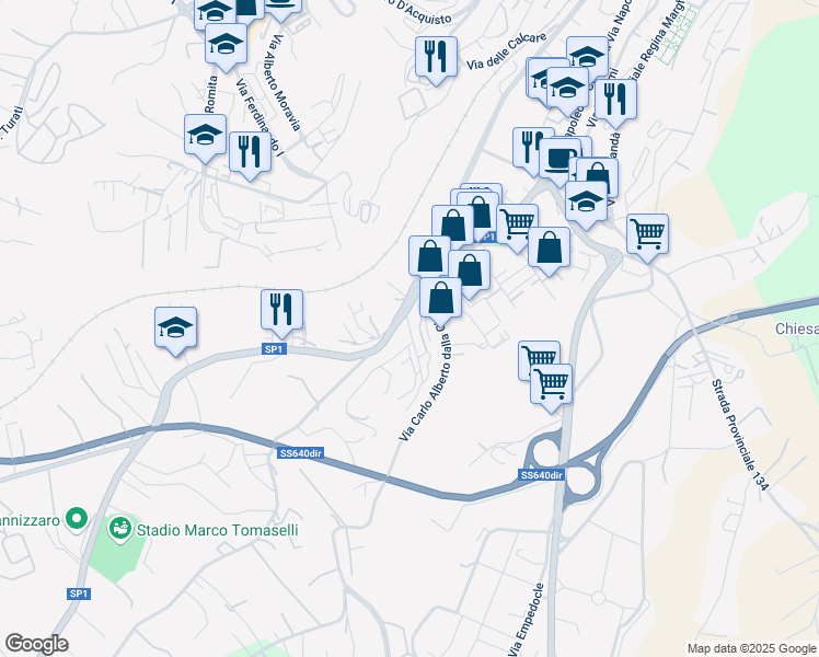 map of restaurants, bars, coffee shops, grocery stores, and more near 207 Via Carlo Alberto dalla Chiesa in Caltanissetta