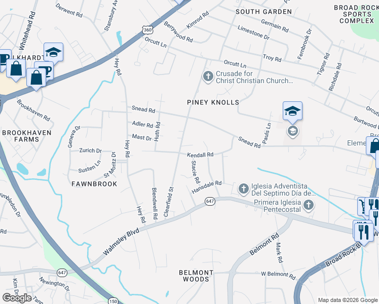 map of restaurants, bars, coffee shops, grocery stores, and more near 2549 Clearfield Street in Richmond