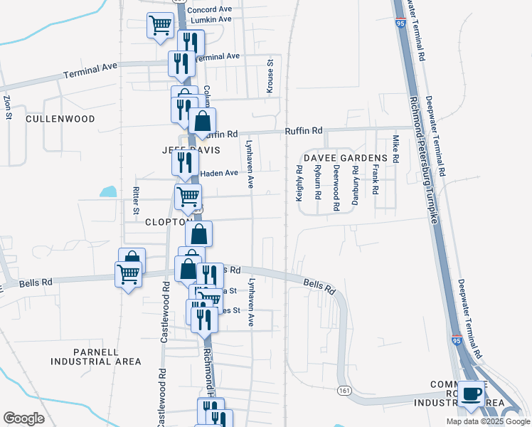 map of restaurants, bars, coffee shops, grocery stores, and more near 2411 Alexander Avenue in Richmond