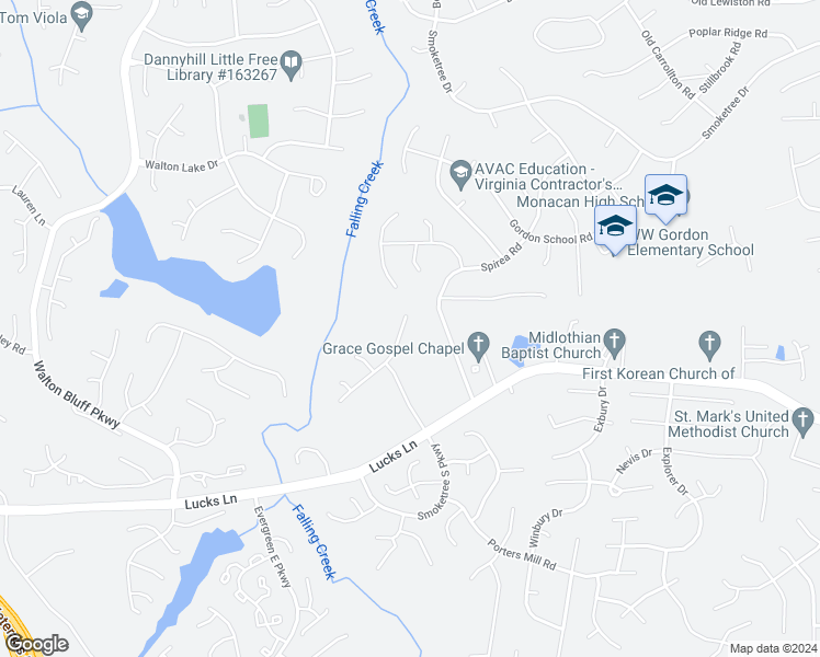 map of restaurants, bars, coffee shops, grocery stores, and more near 12013 Amber Meadows Lane in Midlothian