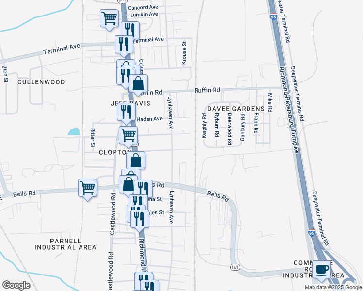 map of restaurants, bars, coffee shops, grocery stores, and more near 2411 Alexander Avenue in Richmond