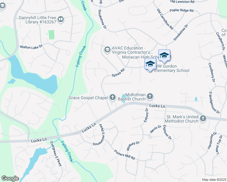map of restaurants, bars, coffee shops, grocery stores, and more near 12018 Lucks Lane in Midlothian