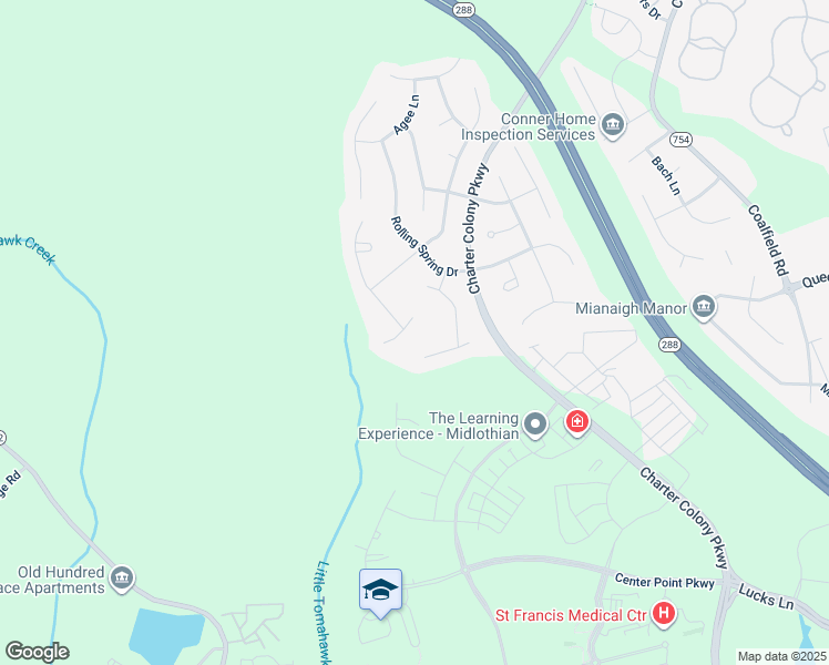 map of restaurants, bars, coffee shops, grocery stores, and more near 14319 Pipers Terrace in Midlothian