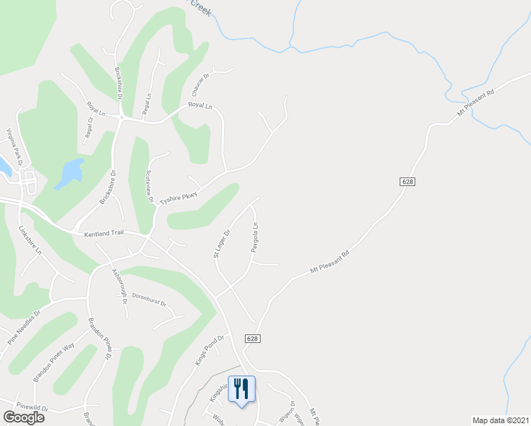map of restaurants, bars, coffee shops, grocery stores, and more near 5591 Pergola Lane in Providence Forge
