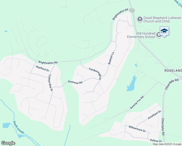 map of restaurants, bars, coffee shops, grocery stores, and more near Hunting Hill Road in Chesterfield County