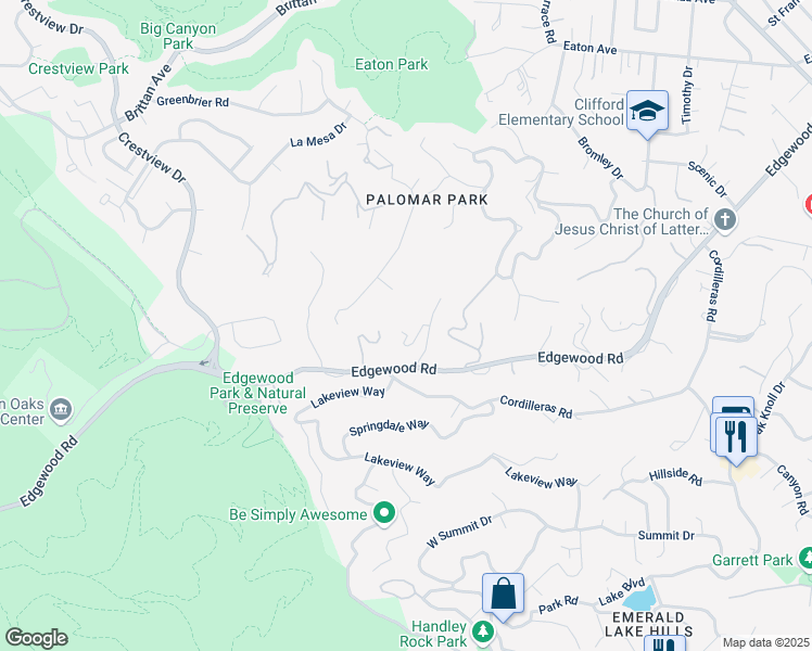 map of restaurants, bars, coffee shops, grocery stores, and more near 2080 Edgewood Road in Redwood City