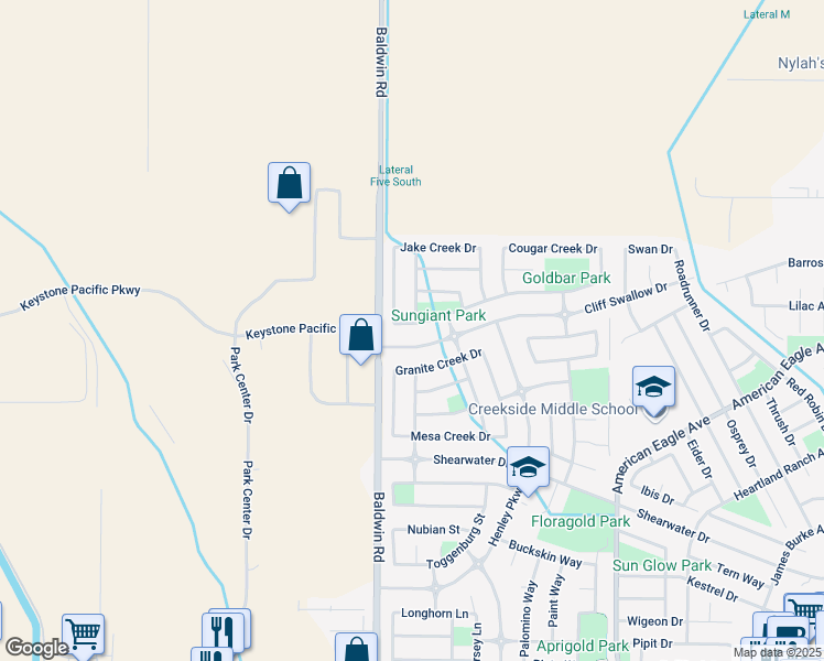 map of restaurants, bars, coffee shops, grocery stores, and more near 1462 Samantha Creek Drive in Patterson