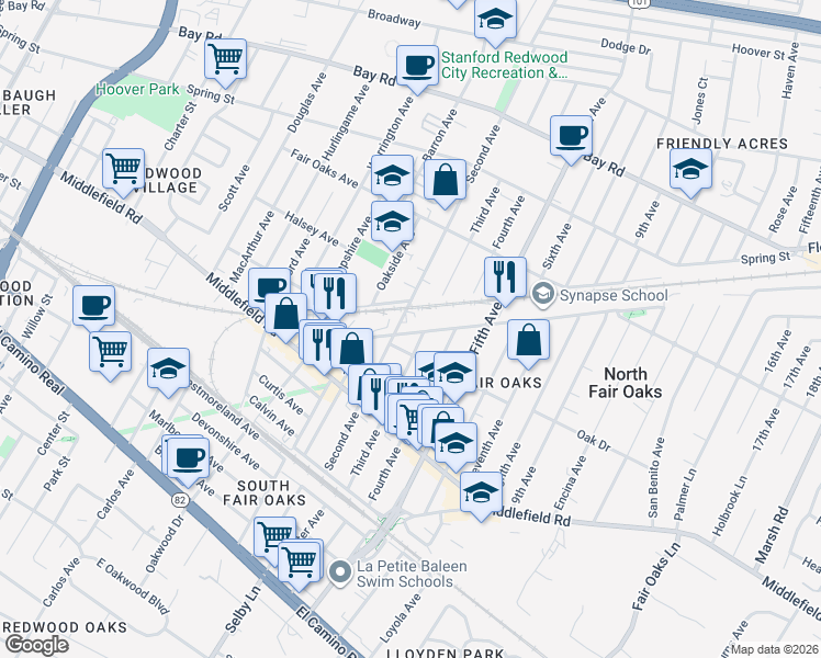 map of restaurants, bars, coffee shops, grocery stores, and more near 3071 Edison Way in Redwood City