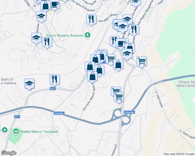 map of restaurants, bars, coffee shops, grocery stores, and more near 28 Via Giotto in Caltanissetta