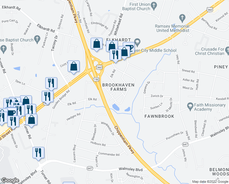 map of restaurants, bars, coffee shops, grocery stores, and more near 2203 Mandalay Drive in Richmond