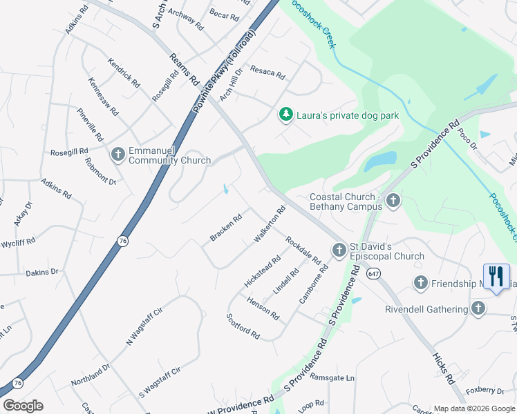 map of restaurants, bars, coffee shops, grocery stores, and more near 9020 Rockdale Road in Richmond
