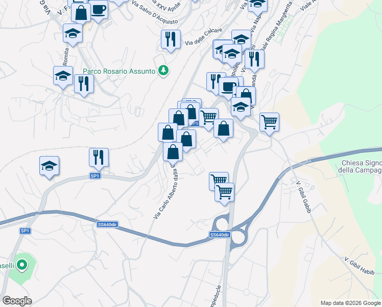 map of restaurants, bars, coffee shops, grocery stores, and more near 33 Via Michelangelo Caravaggio in Caltanissetta