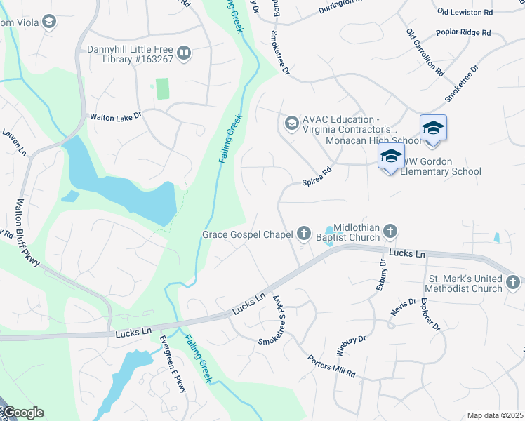 map of restaurants, bars, coffee shops, grocery stores, and more near 12001 Amber Meadows Lane in Midlothian