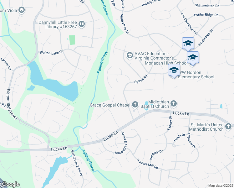 map of restaurants, bars, coffee shops, grocery stores, and more near 12001 Amber Meadows Lane in Midlothian