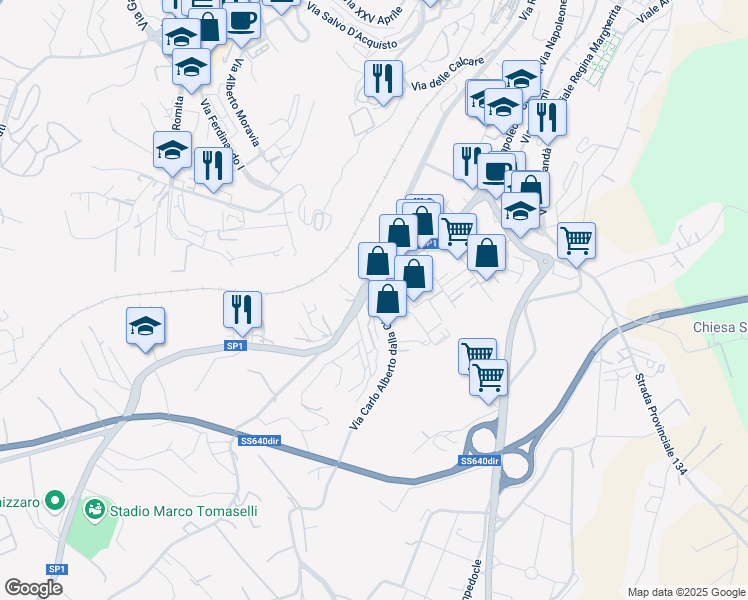 map of restaurants, bars, coffee shops, grocery stores, and more near 207 Via Carlo Alberto dalla Chiesa in Caltanissetta