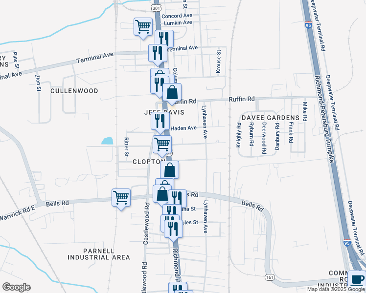 map of restaurants, bars, coffee shops, grocery stores, and more near 2512 Lamberts Avenue in Richmond