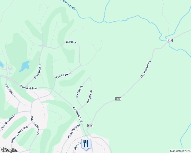 map of restaurants, bars, coffee shops, grocery stores, and more near 5591 Pergola Lane in Providence Forge
