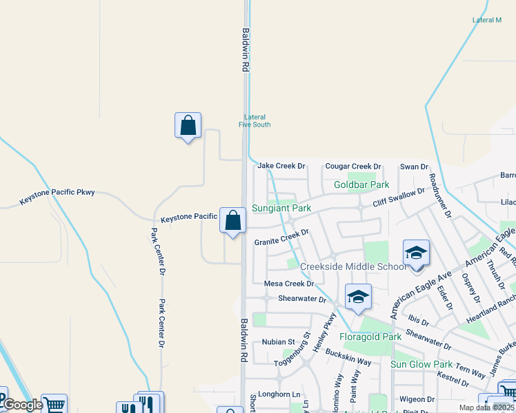 map of restaurants, bars, coffee shops, grocery stores, and more near 1462 Samantha Creek Drive in Patterson