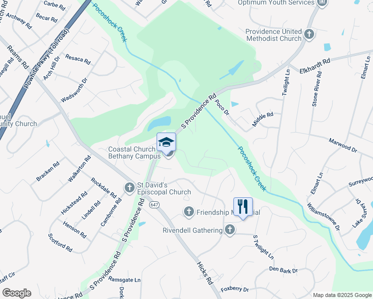 map of restaurants, bars, coffee shops, grocery stores, and more near 8812 Bethany Creek Avenue in Richmond
